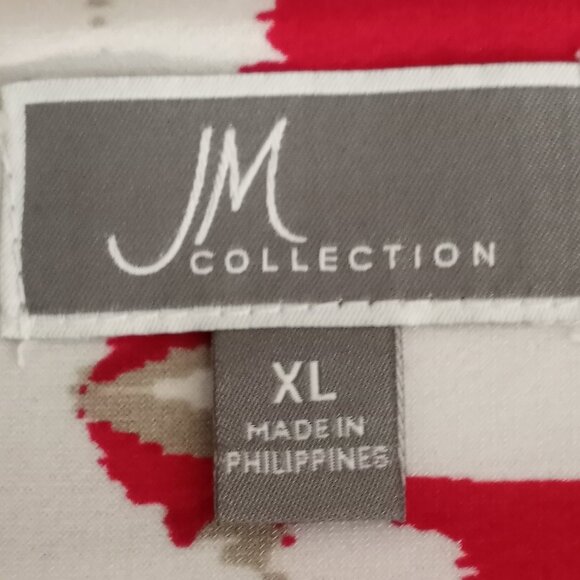 JM Collection Rhinestone Red White Navy Print 3/4 Sleeve Tunic Pullover - Picture 5 of 6